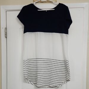 Women's Navy and White Colorblock Short Sleeve Tee